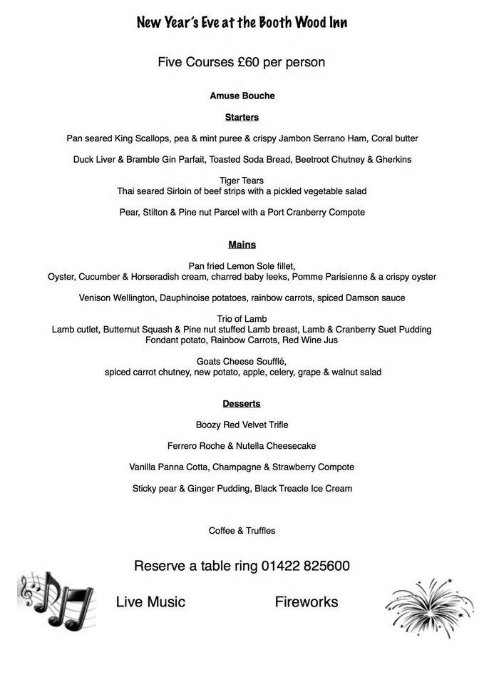 Menu at The Booth Wood Inn pub & bar, Halifax