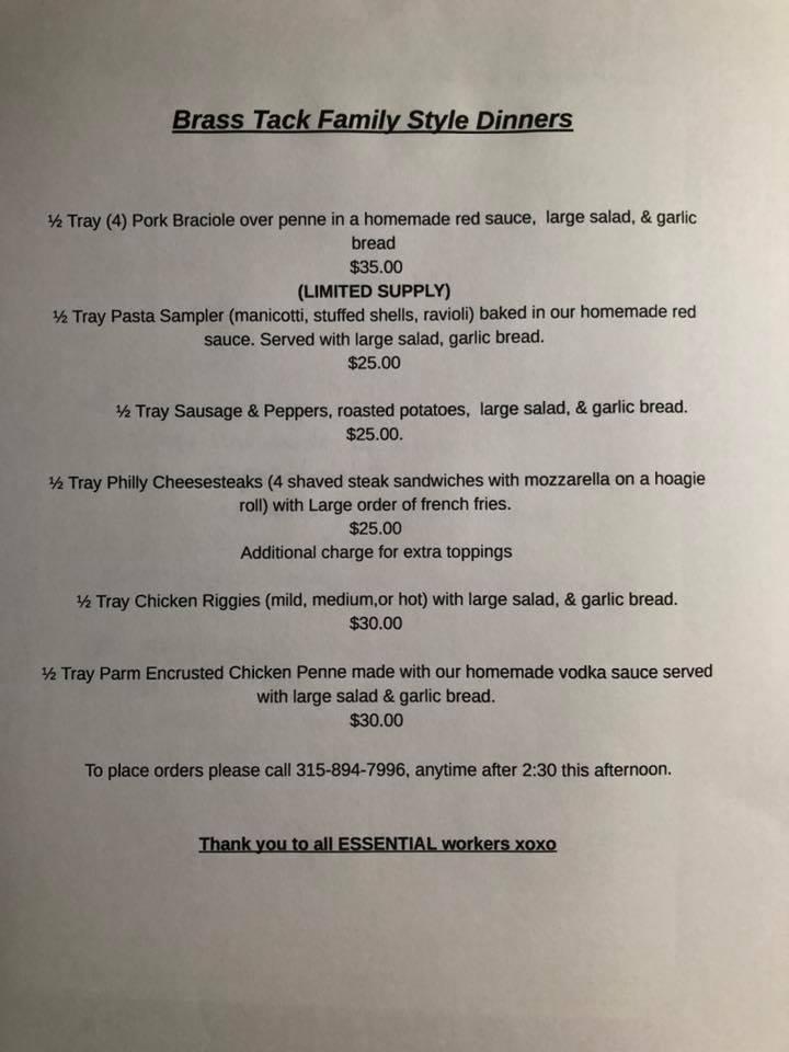Menu at The Brass Tack restaurant, Frankfort