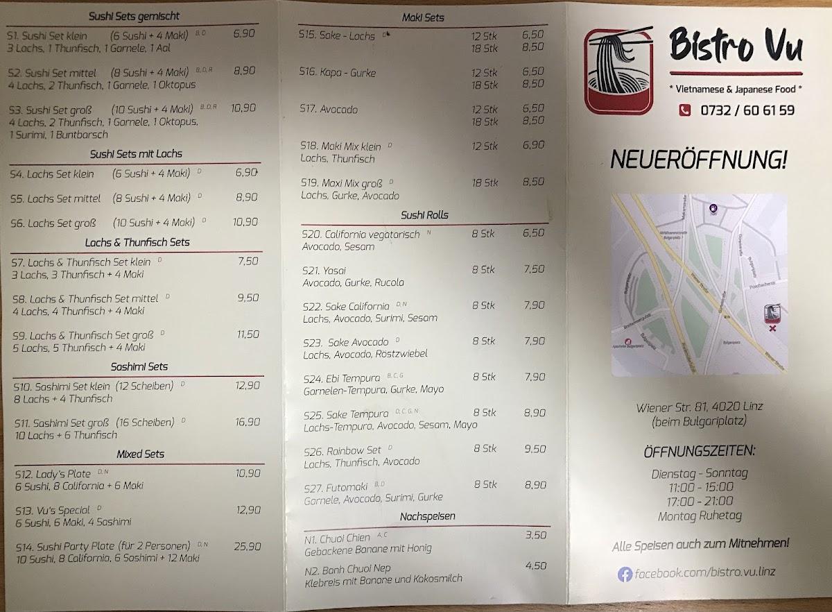 Speisekarte von Bistro Vu restaurant, Linz