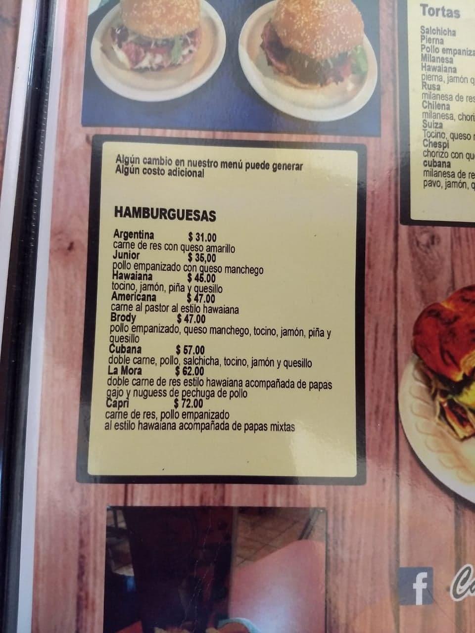 Menu at Cafeteria La Mora, Naucalpan