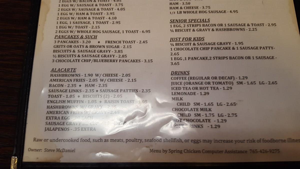 Menu at Corner Cafe, Flora