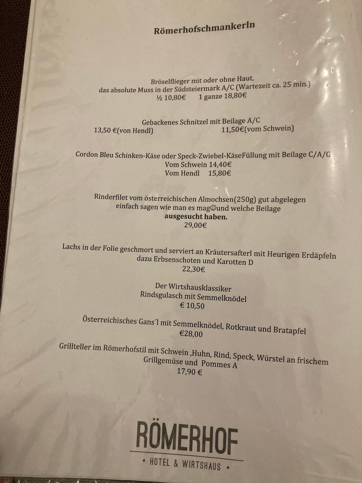 Speisekarte von Hotel & Wirtshaus Römerhof, Leibnitz