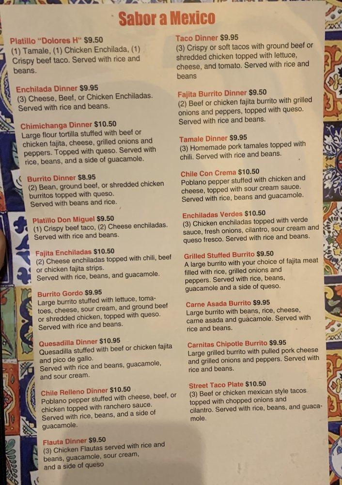 Menu at Villa Del Sol Mexican Restaurant, Azle