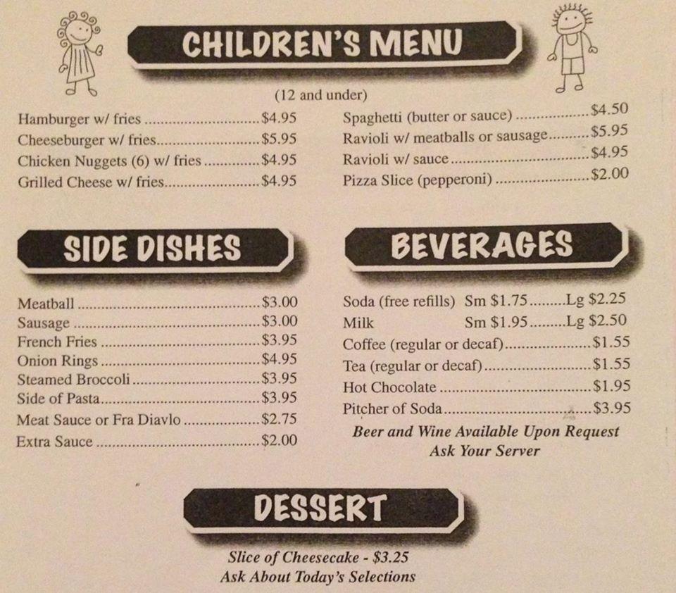 Menu at Paesano's Pasta House Restaurant, Naugatuck