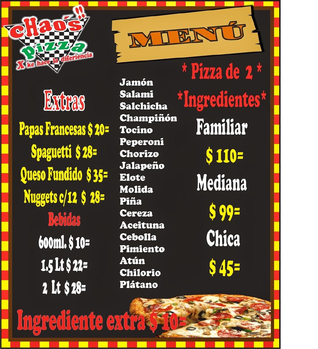 Menu at Da2 pizza felipe restaurant, Durango