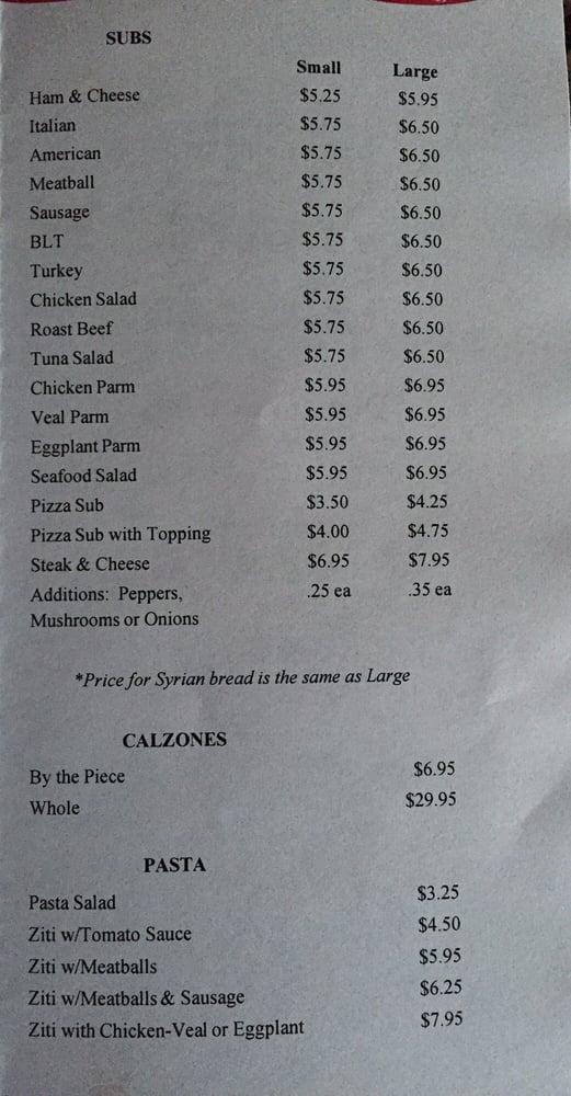 Menu at Denneno's Pizza pizzeria, Stoughton