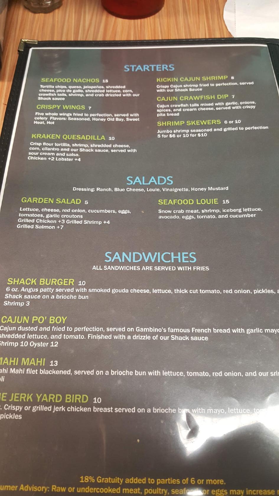 Menu at Flava Shack Seafood pub & bar, Olive Branch, Midsouth Dr