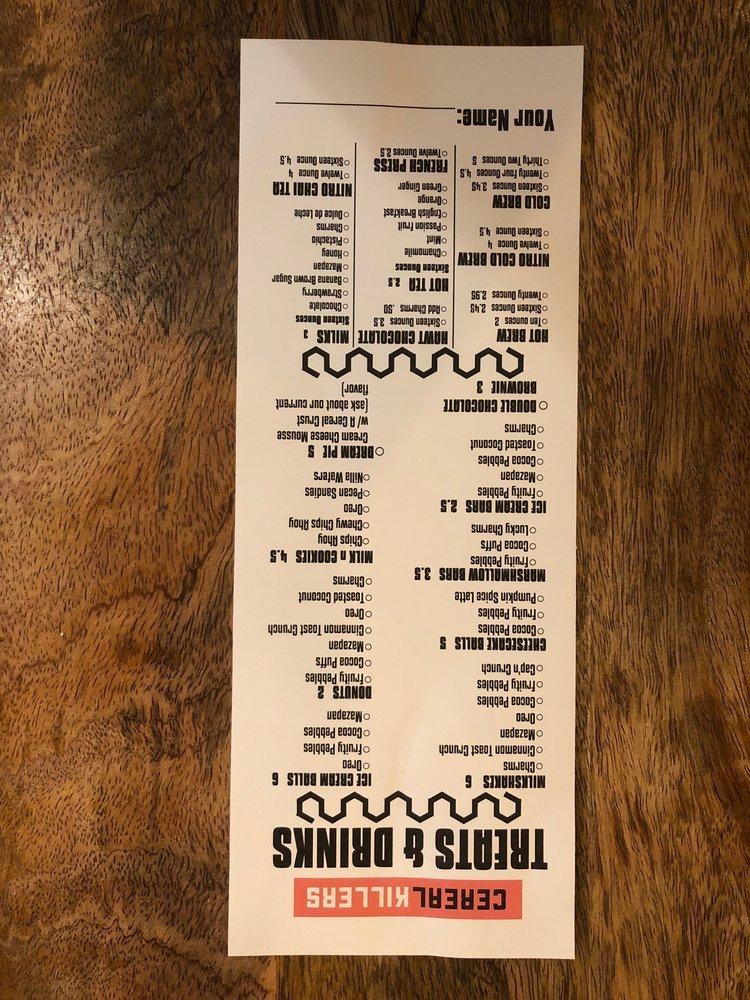 Menu at Cereal Killers desserts, El Paso