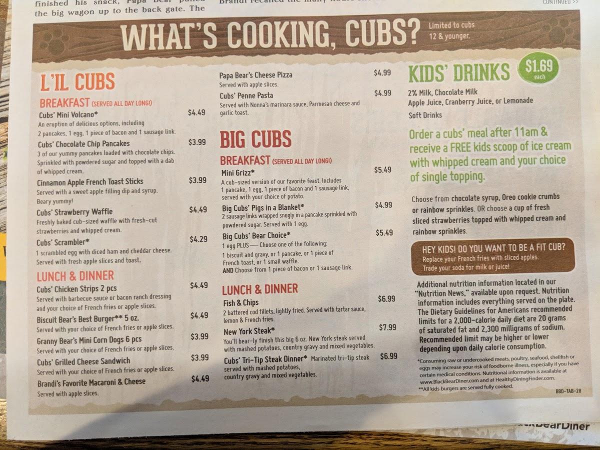 Menu at Black Bear Diner restaurant, Bakersfield