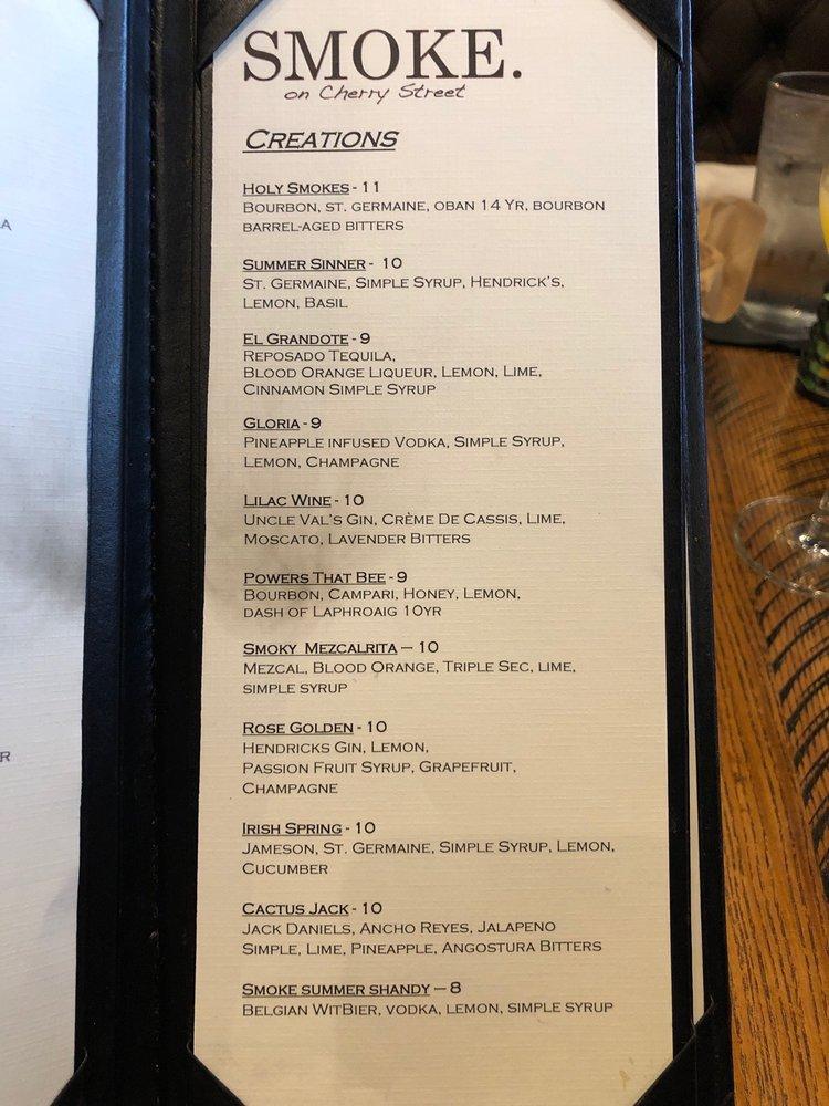 Menu at SMOKE. Woodfire Grill pub & bar, Tulsa