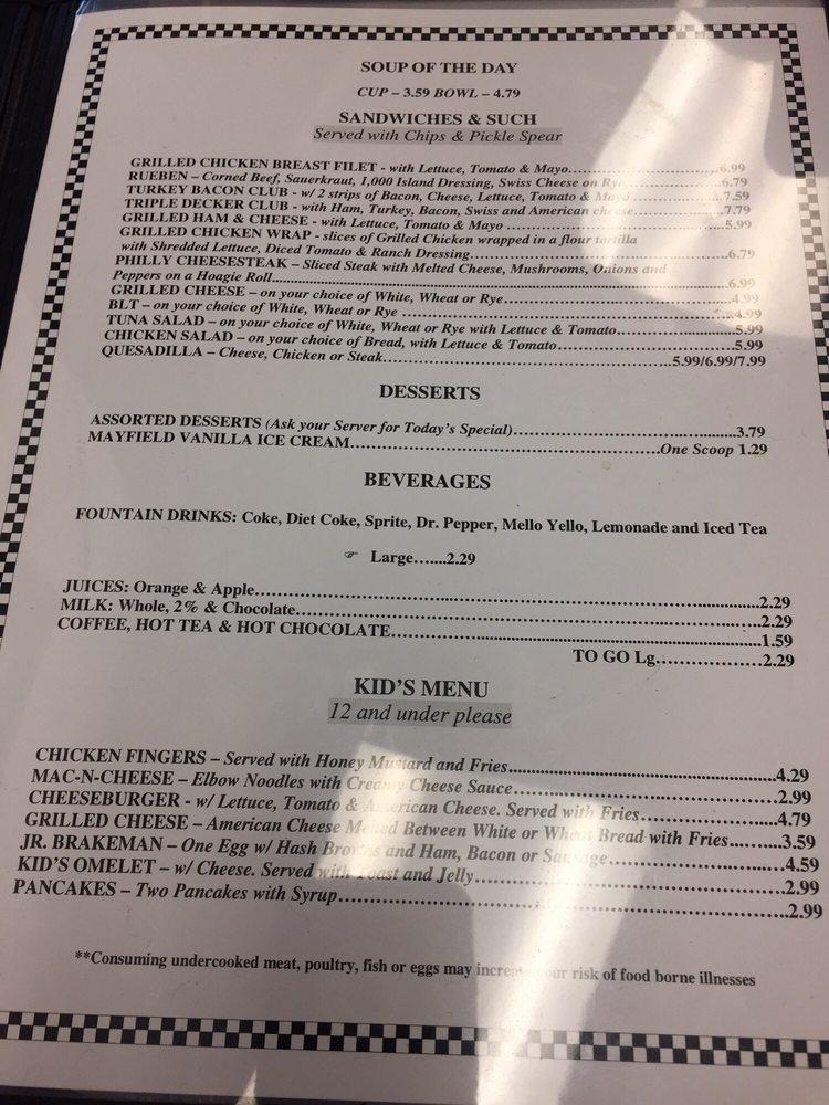 Menu at Track's End Restaurant, Chattanooga