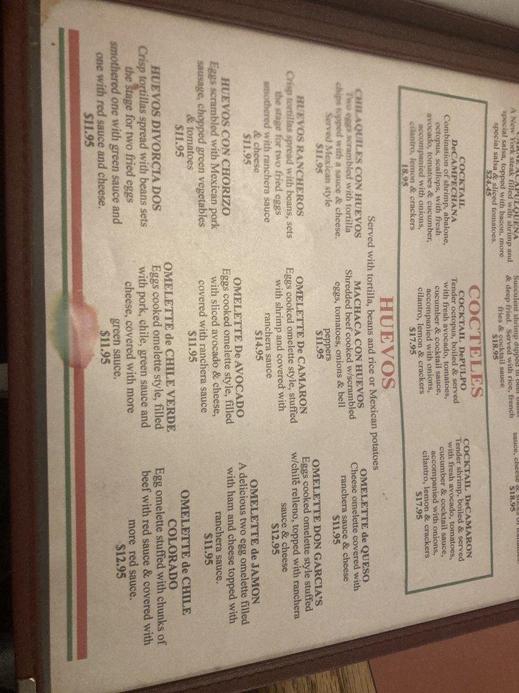 Menu at Don Garcia's Mexican Restaurant, Hesperia