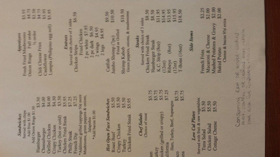 Menu at Family Kitchen steakhouse, McCune