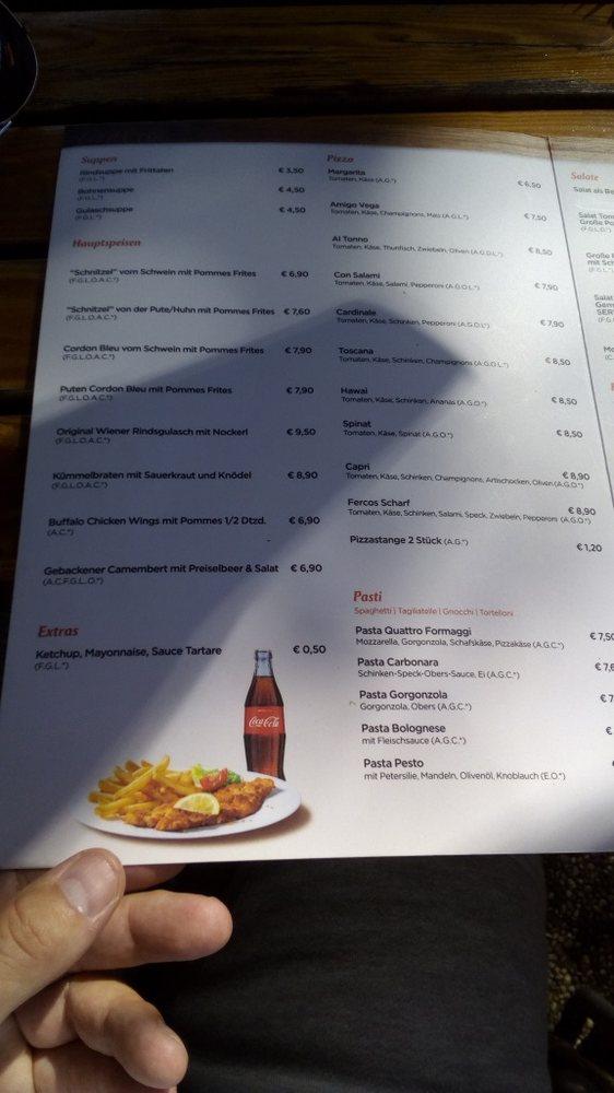 Menu at Fercos Biergarten restaurant, Vienna