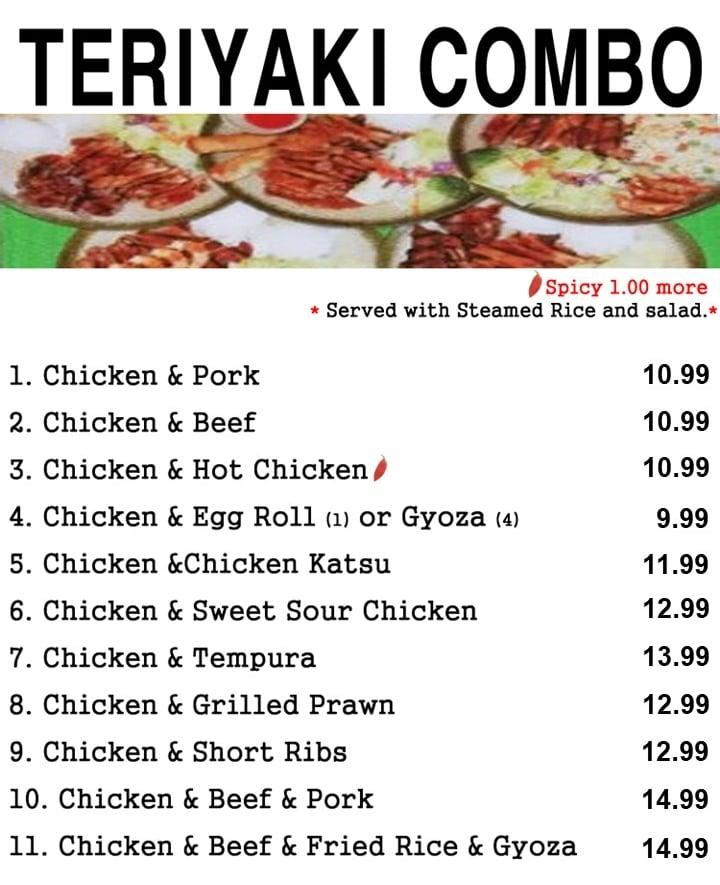 Menu at Kin Ja Teriyaki restaurant, Lakewood
