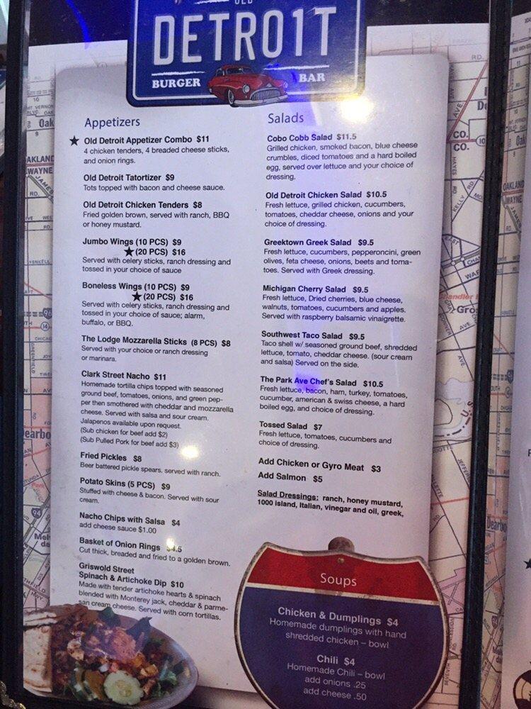 Menu at Old Detroit Burger Bar Troy, Troy