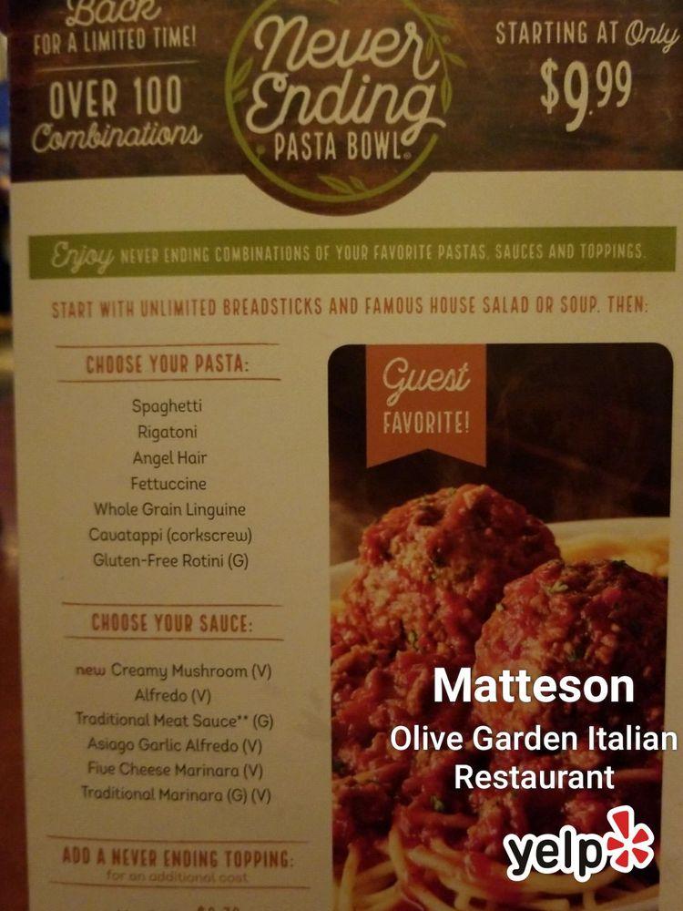 Menu at Olive Garden Italian Restaurant, Matteson