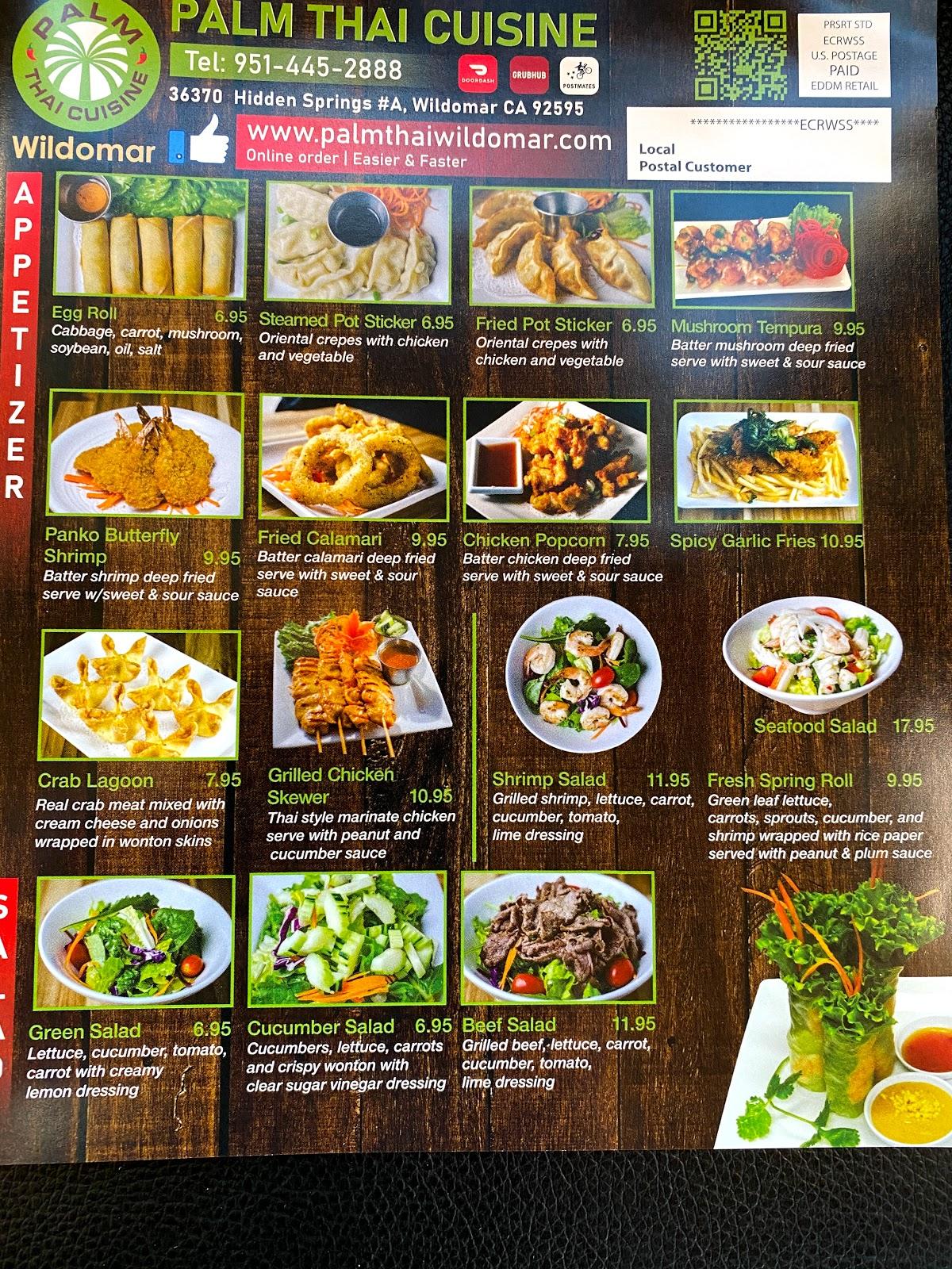 Menu at Palm Thai Cuisine Wildomar restaurant, Wildomar
