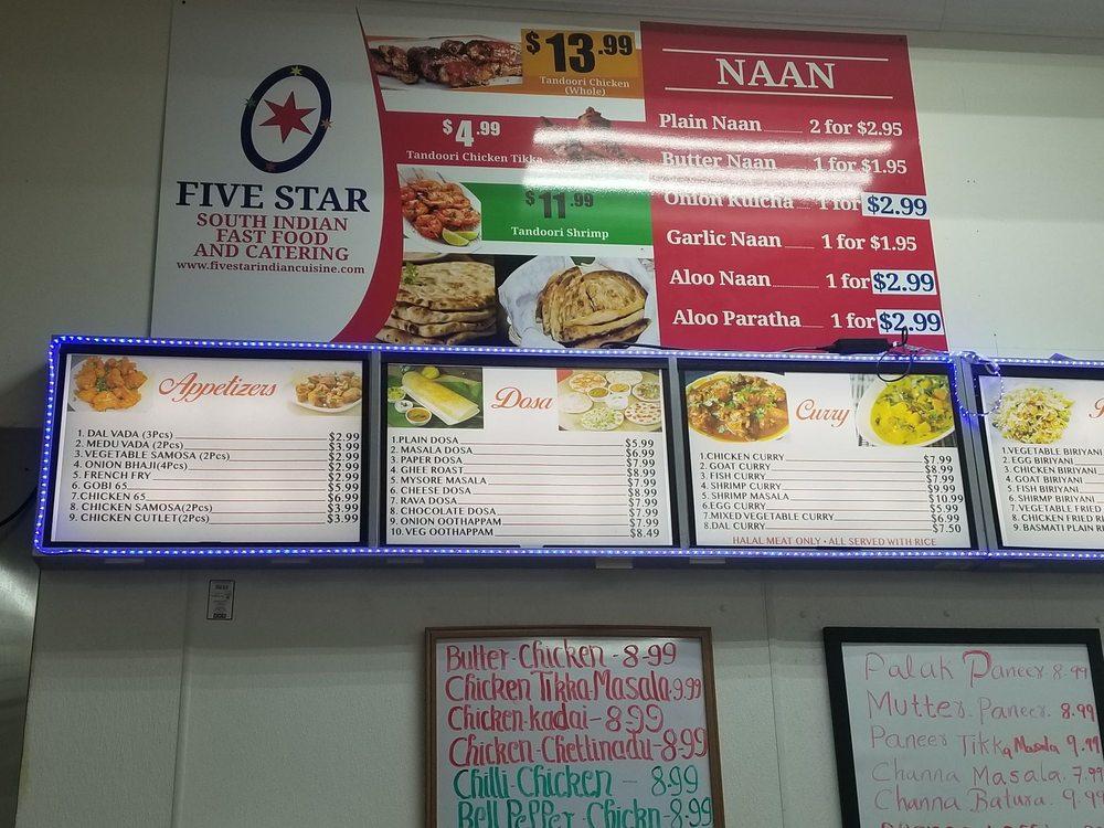 Five Star South Indian Fast Food Menu