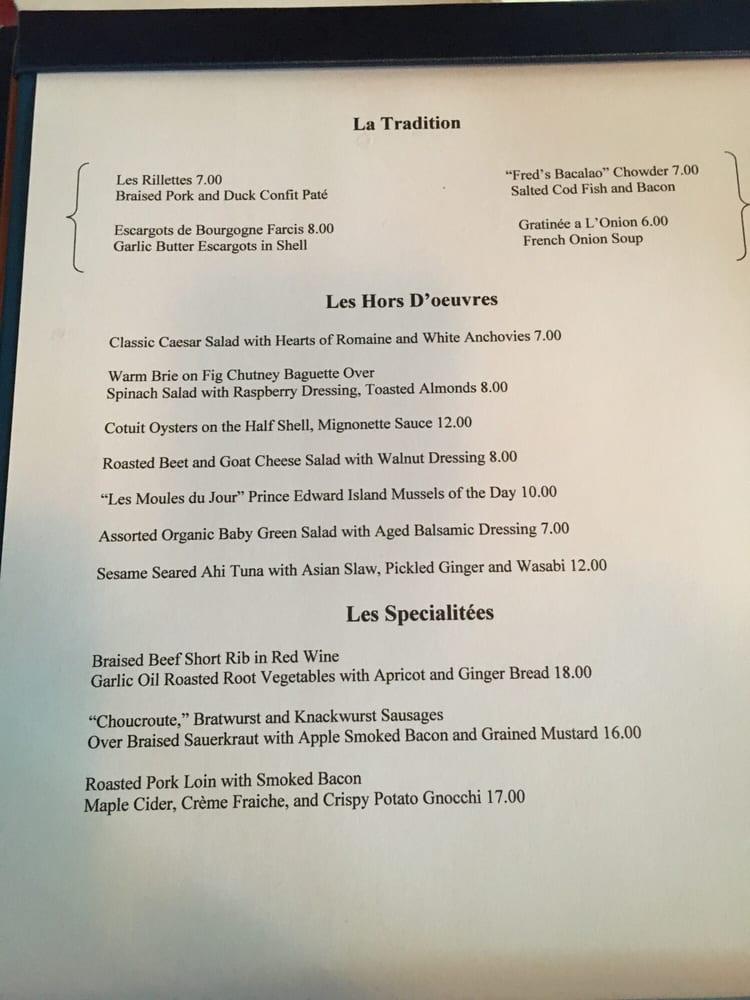Menu at Bleu restaurant, Mashpee