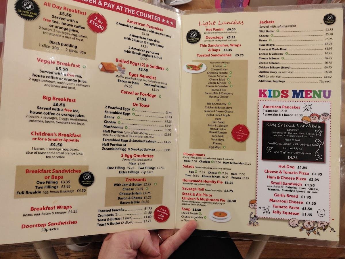 Menu at Cup Cake Cafe, Paignton