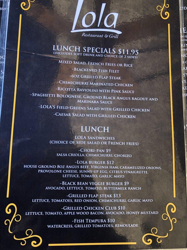Menu at Lola Restaurant & Grill, Miami Beach, Collins Ave