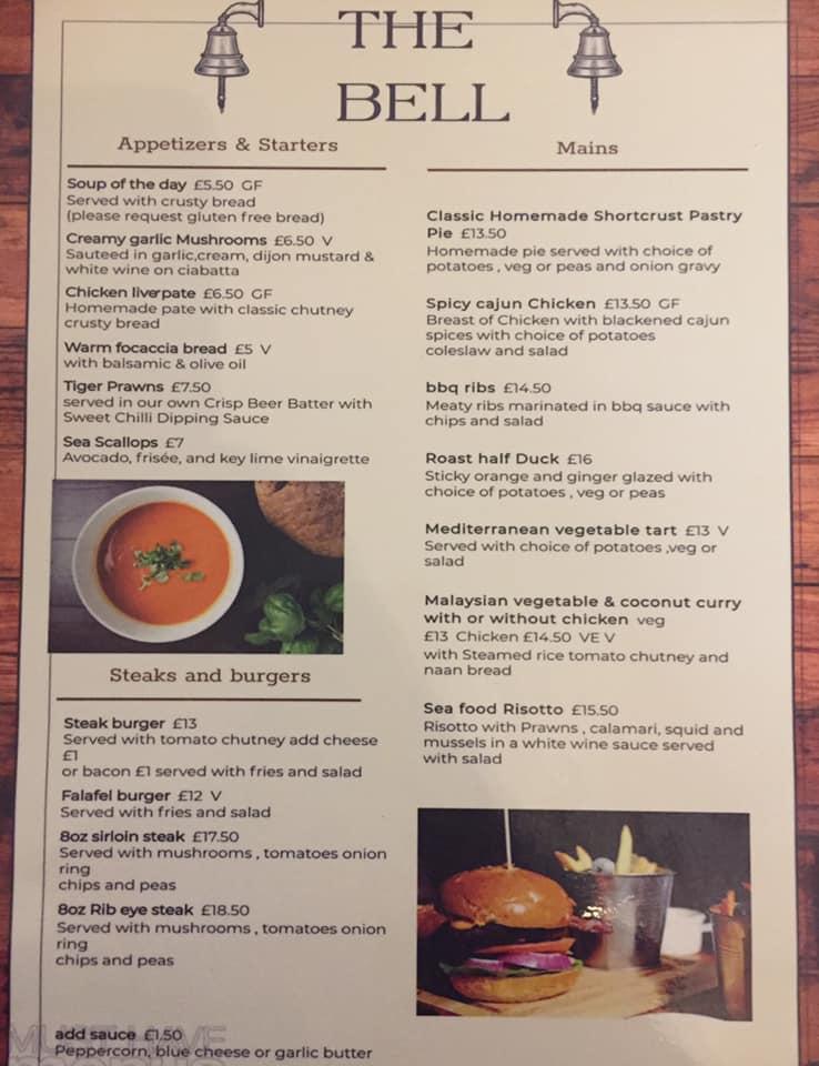 Menu at The Bell Inn pub & bar, Leigh upon Mendip