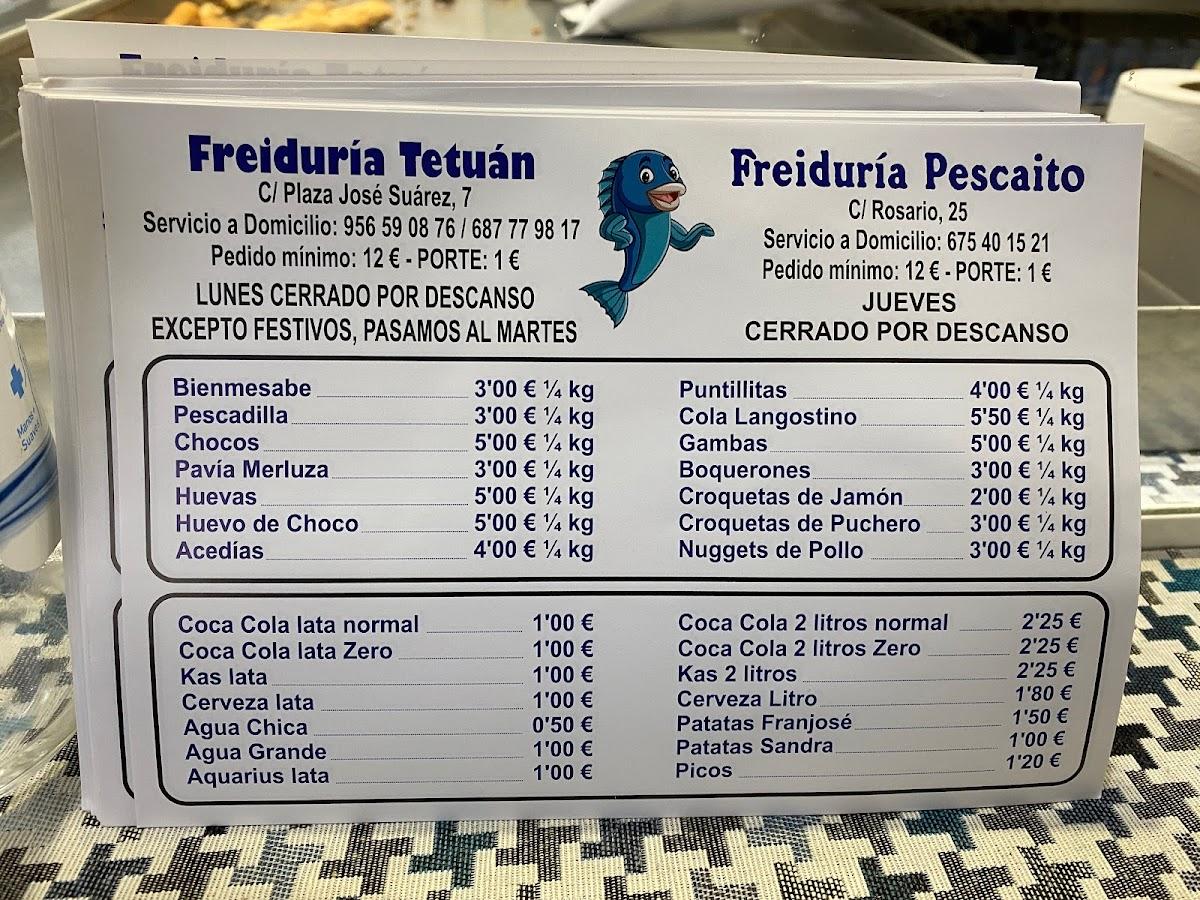 Inferior procedimiento Redondo Carta del restaurante Freiduria Tetuan - Pescado, San Fernando
