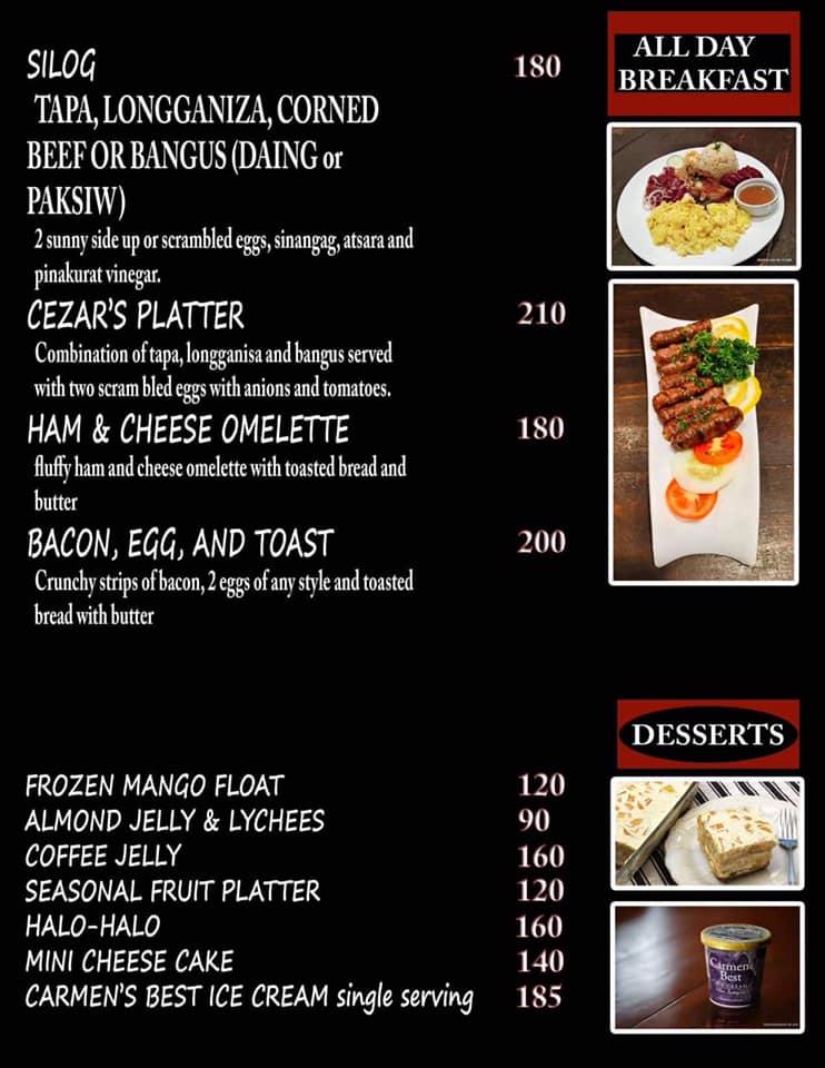 Menu at Niña's Cafe, Bayambang