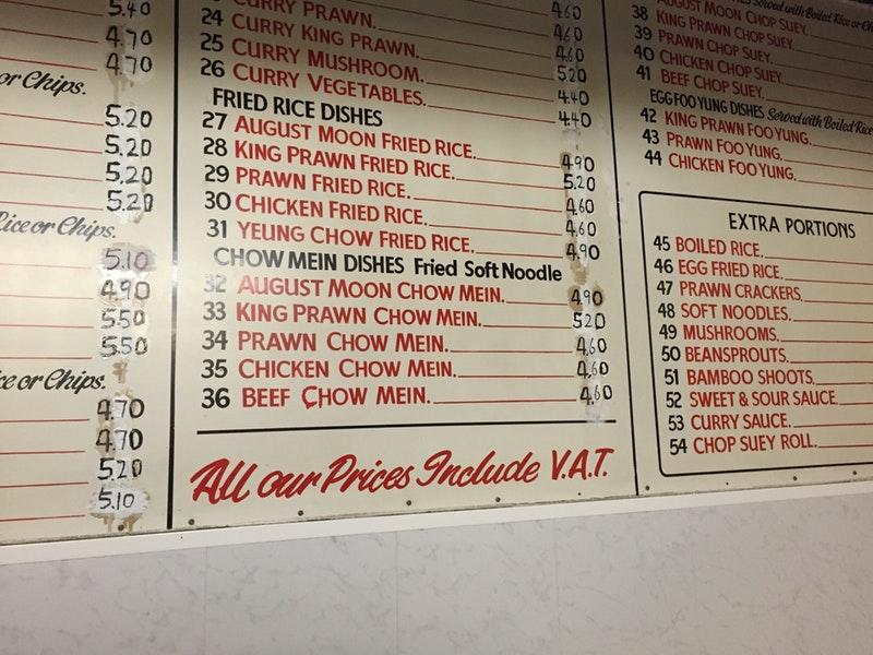 Menu at August Moon fast food, ChapelenleFrith