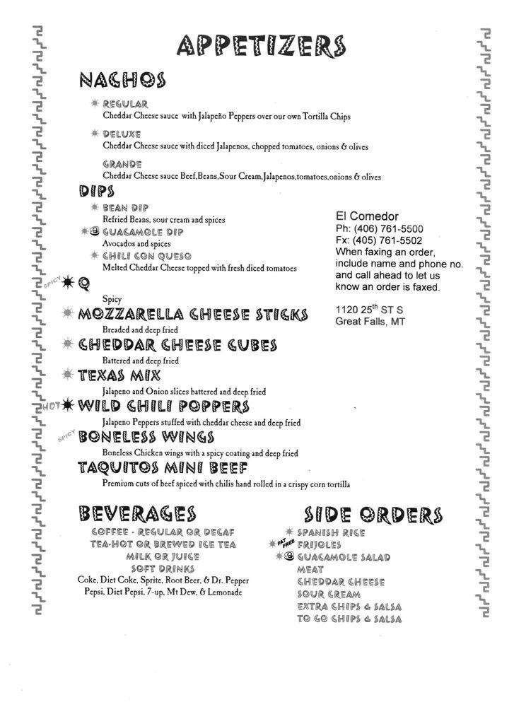Menu at El Comedor Mexican Restaurant, Great Falls