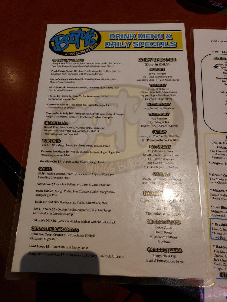 Menu at Booty's Wings Burgers & Beer restaurant, Goodyear