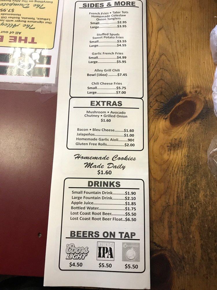 Menu at The Alley Grill restaurant, Ukiah