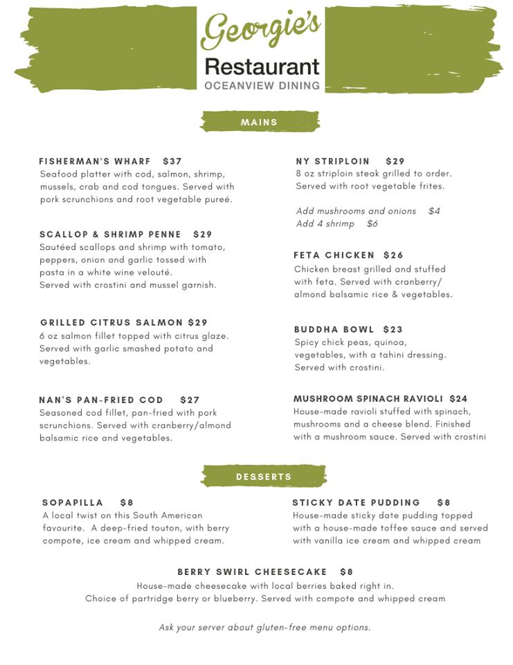 Menu at Anchor Inn Hotel restaurant, Twillingate
