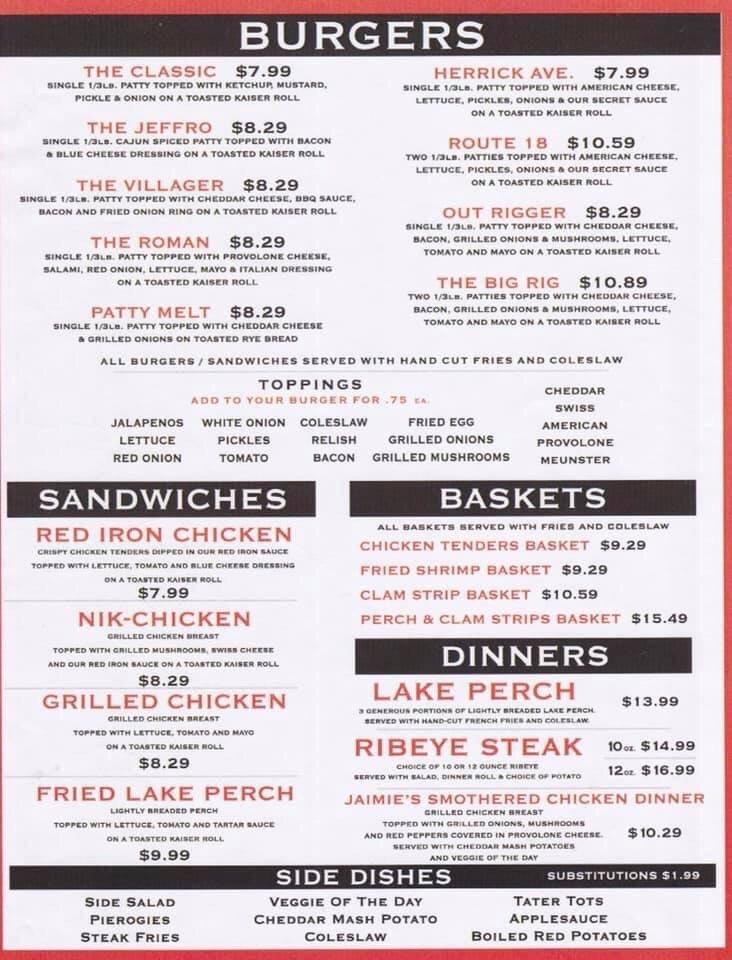 Menu at Red Iron Bar & Grille, Wellington
