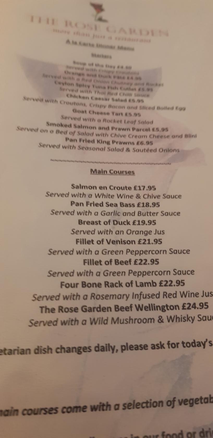 Menu at The Rose Garden restaurant, Hockley, Lower Rd