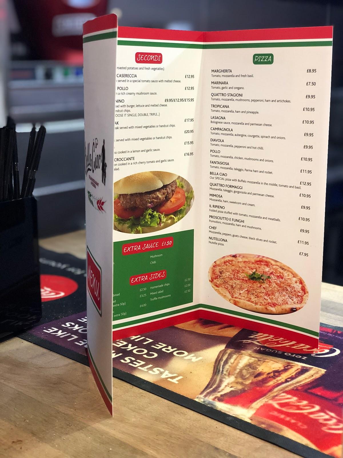 Menu at Bella Ciao restaurant, Pontypridd