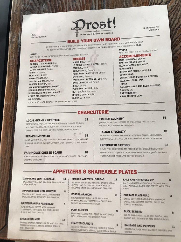 Menu At Prost Wine Bar & Charcuterie, Frankenmuth