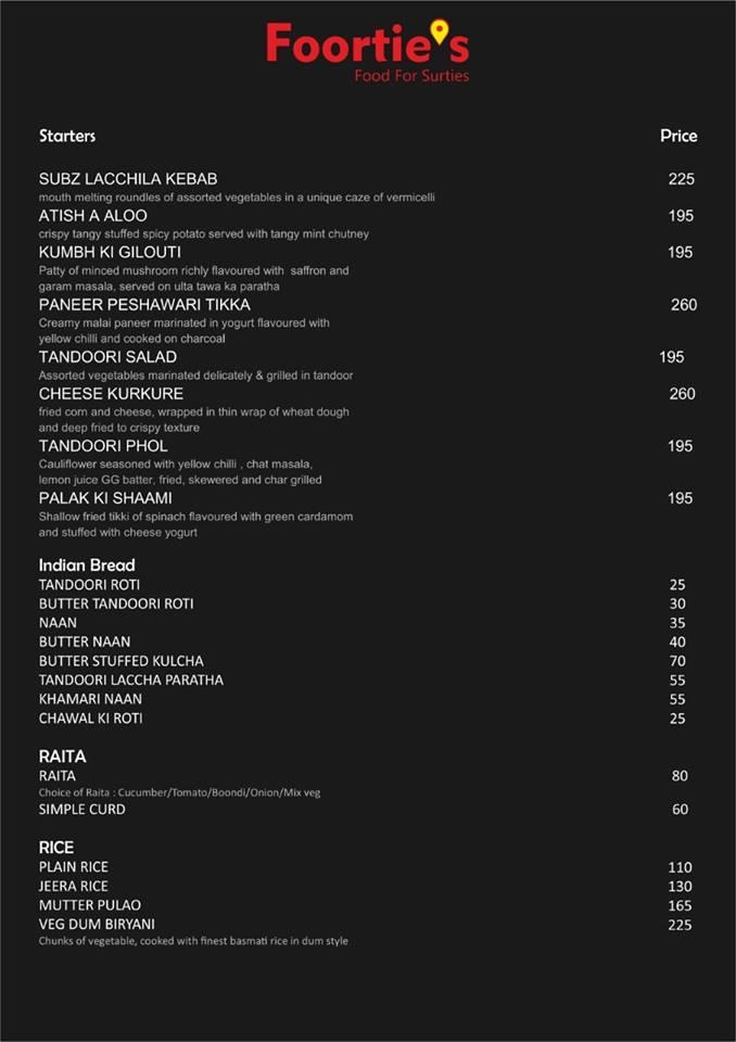 Foortie's menu