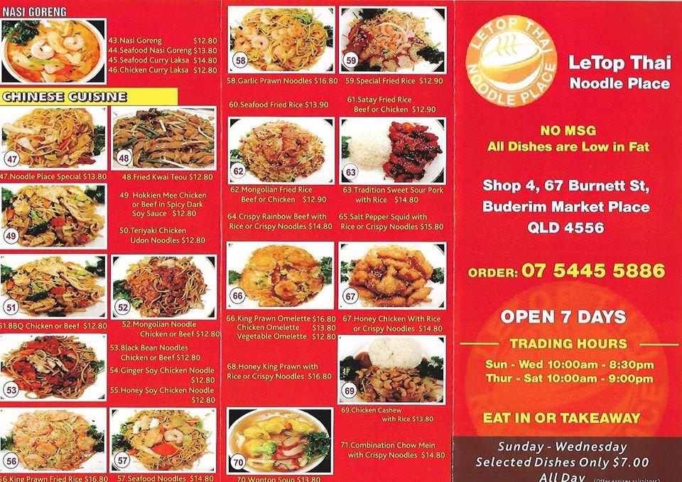 Menu at Bamboo Noodle House restaurant, Buderim, Market Place