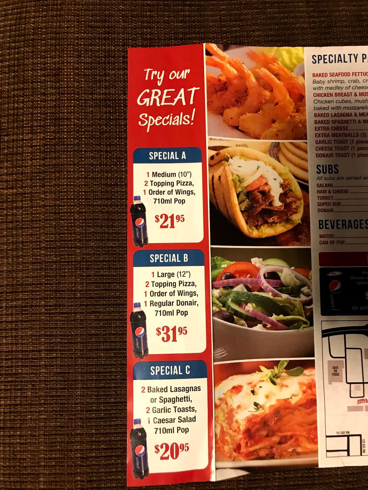 Menu at Jomaa's Pizza & Donair pizzeria, Edmonton