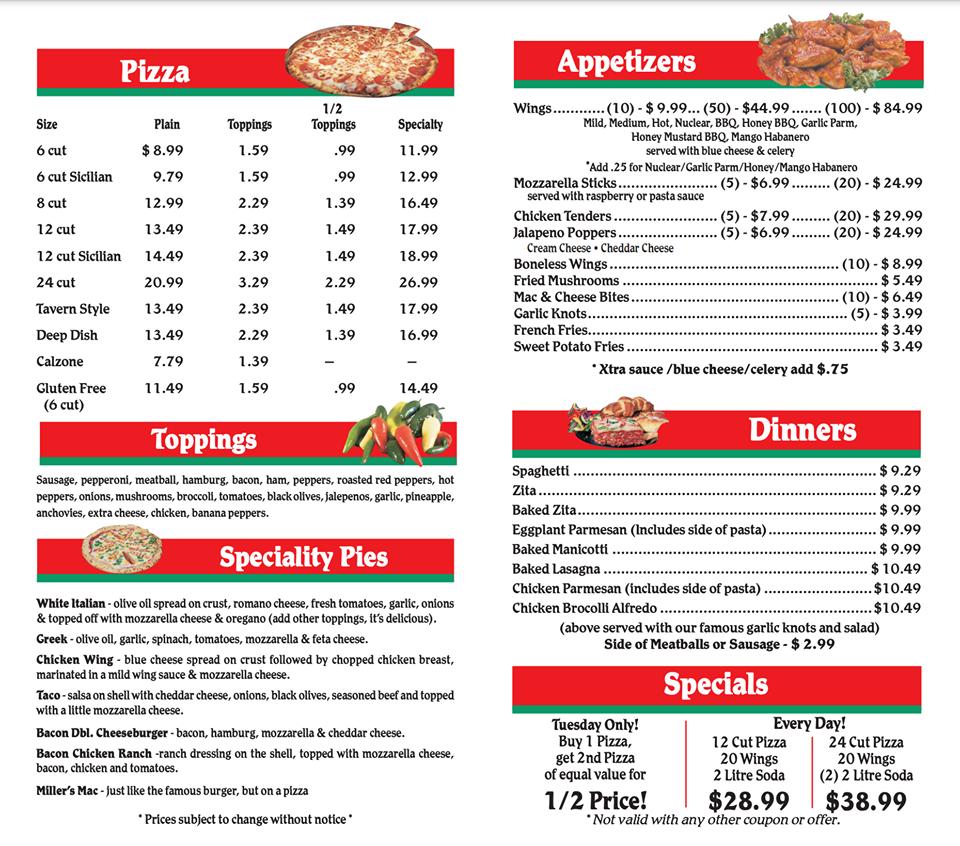 Menu at Tommy's Pizza pizzeria, Cropseyville