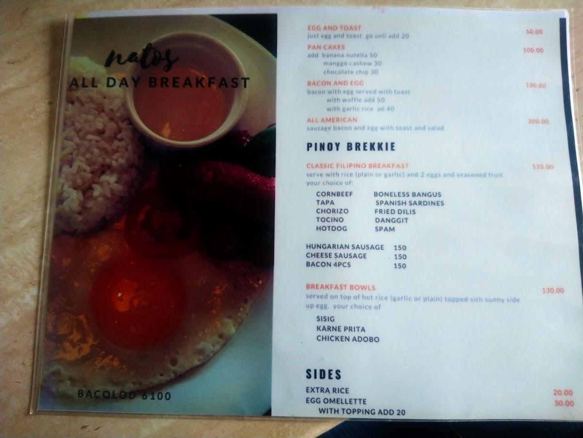 Menu at Nato's Cafe and Garden, Bacolod
