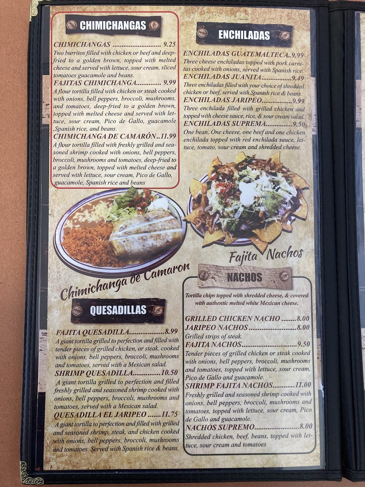 Menu at El Jaripeo restaurant, Canton