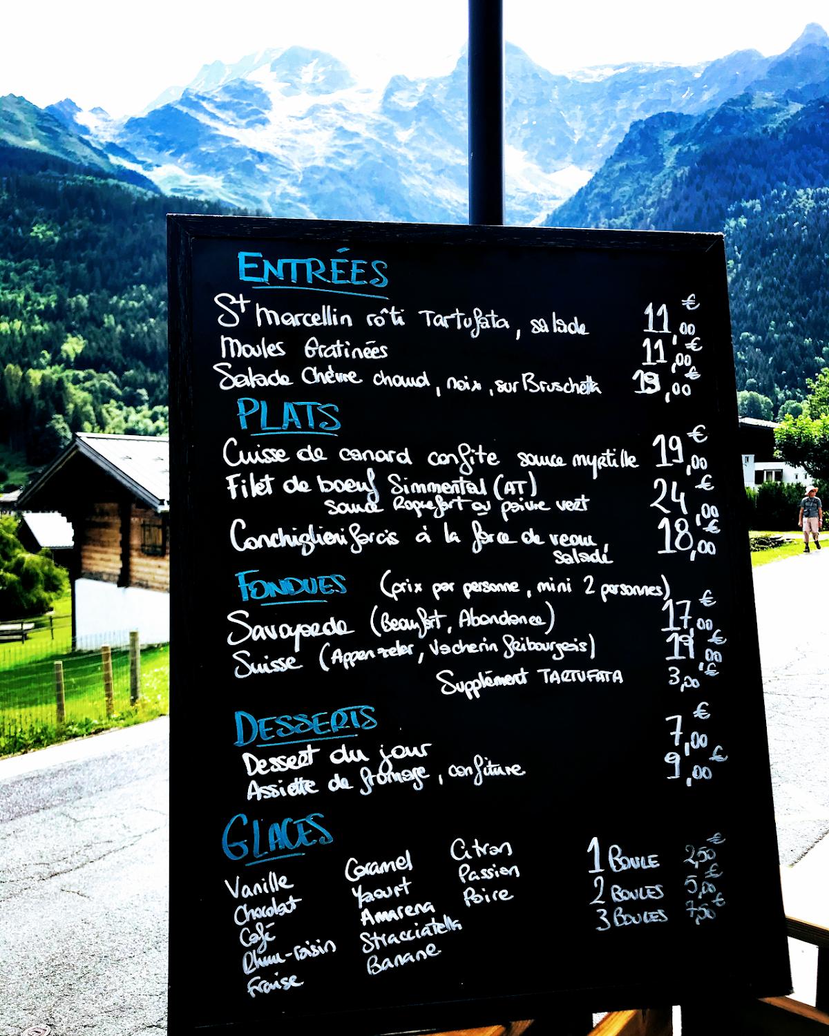 Menu at The Black Bear restaurant, Les Contamines-Montjoie