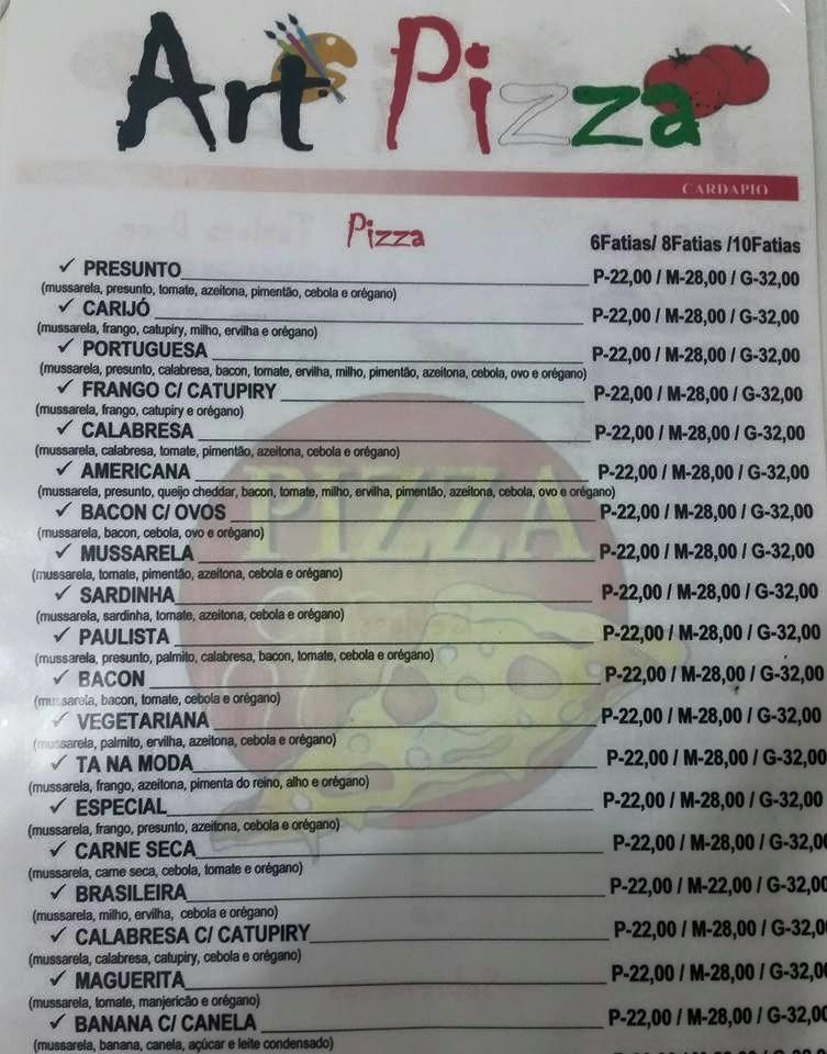 Art pizza cardápio