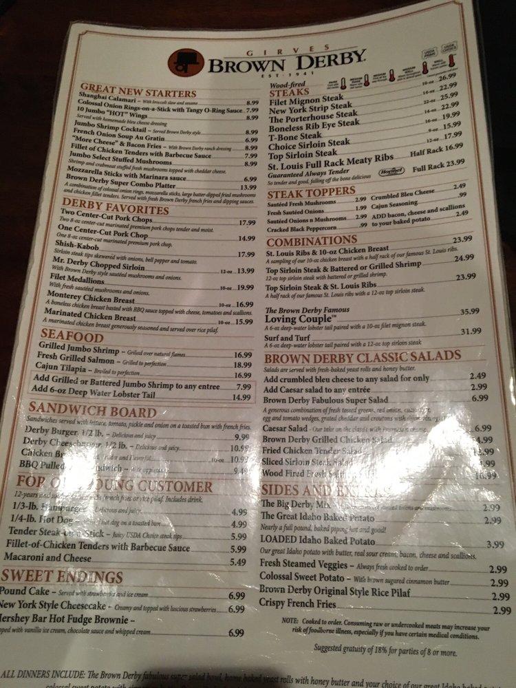 Menu at Brown Derby pub & bar, Middleburg Heights, Bagley Rd