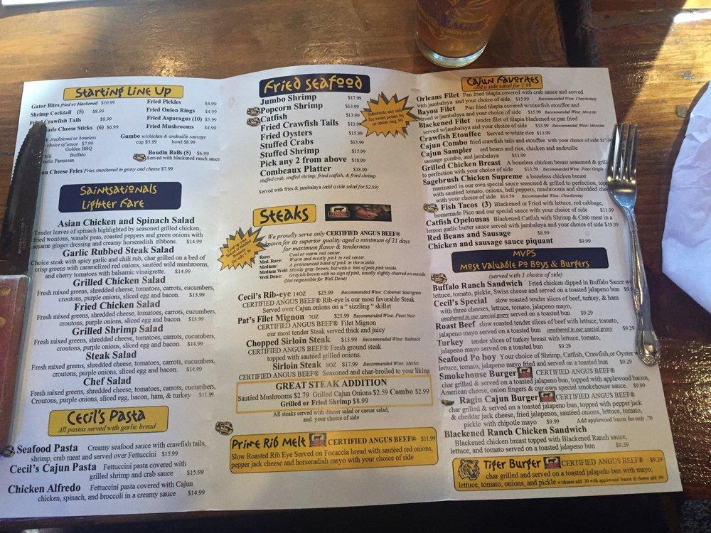 Menu at Cecil's Cajun Kitchen restaurant, DeRidder