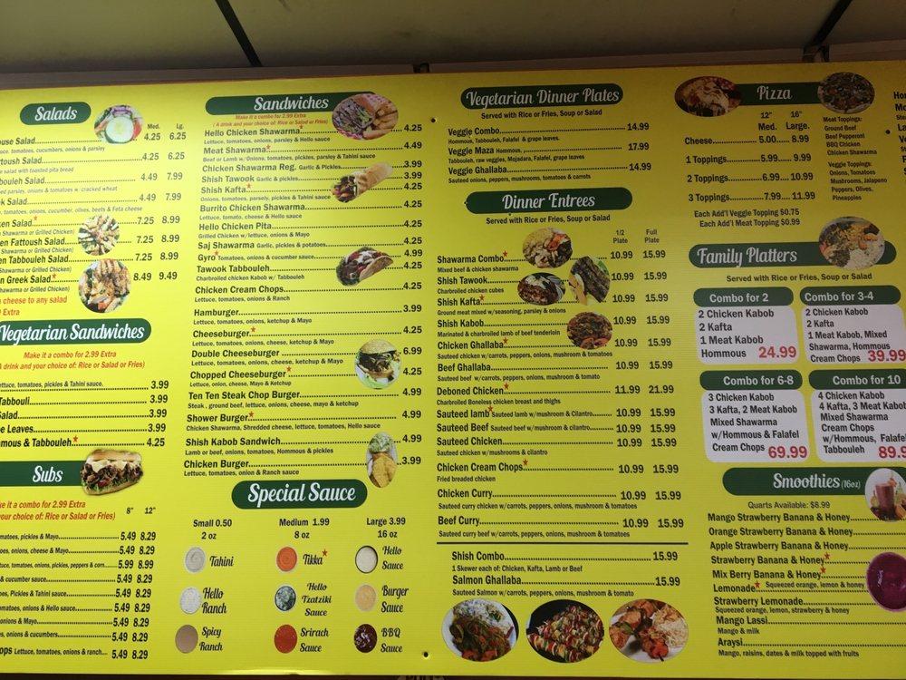 Menu at HELLO SHAWARMA RESTAURANT, Hamtramck