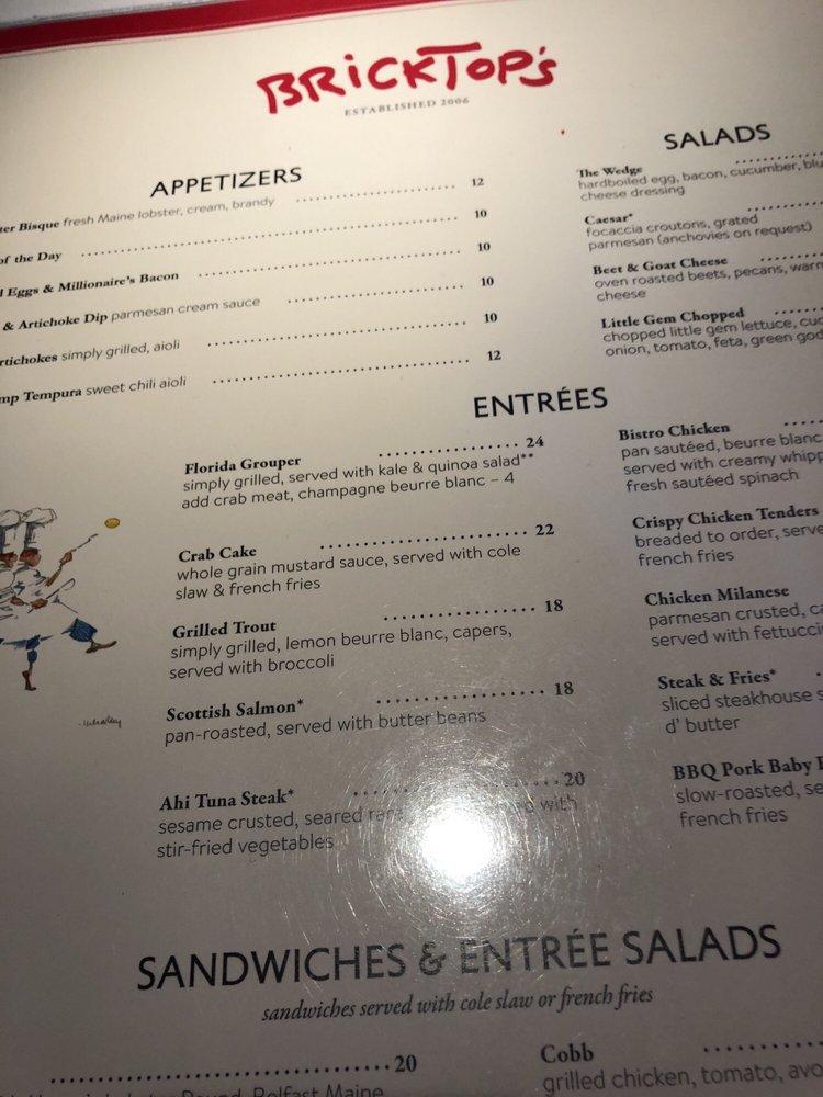 Menu at BrickTop's restaurant, Charlotte, Carnegie Blvd #1B